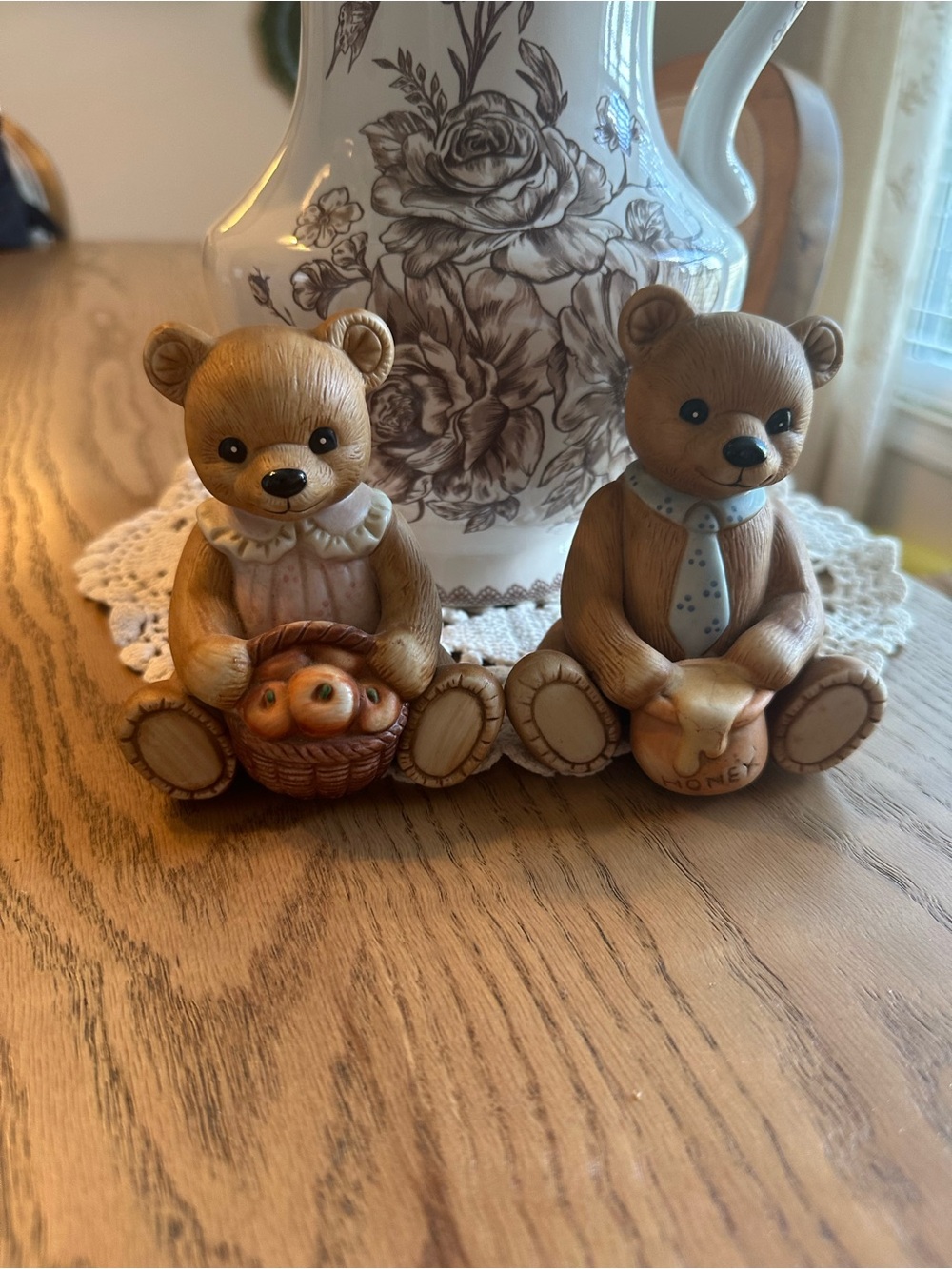 Homeco Home Interiors Pair of Brown Ceramic Bear Figurines - Honey & Basket
